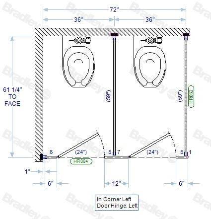 Bathroom Partitions - 1 Stall In Corner Left Hand