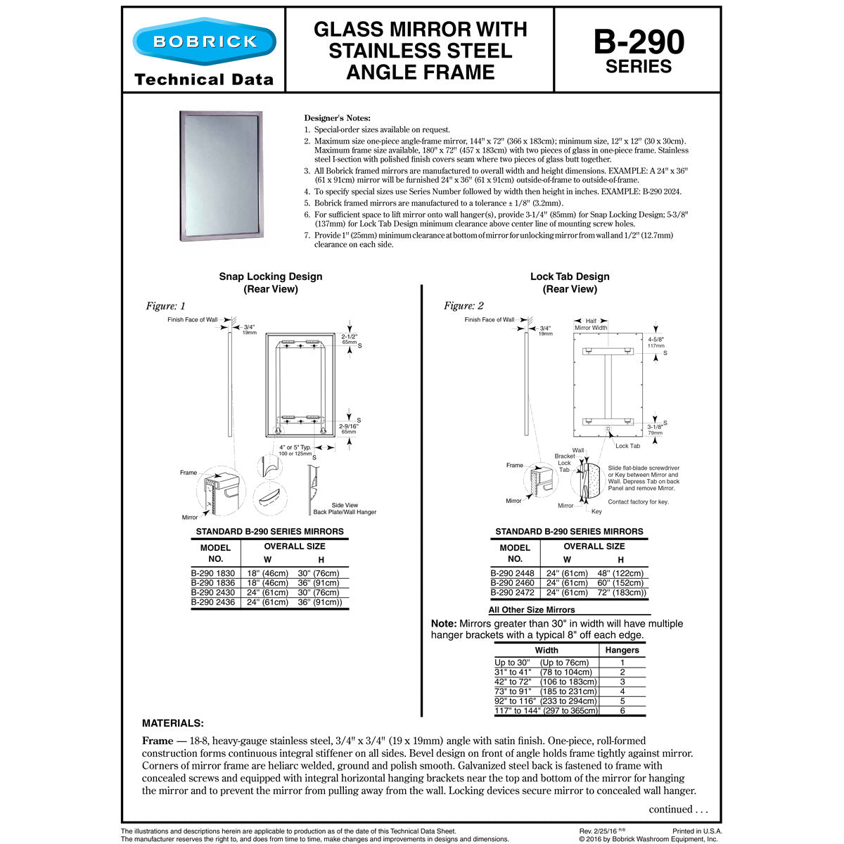 Bobrick B-2902436 (24 x 36) Commercial Restroom Mirror, Angle Frame, 24x36