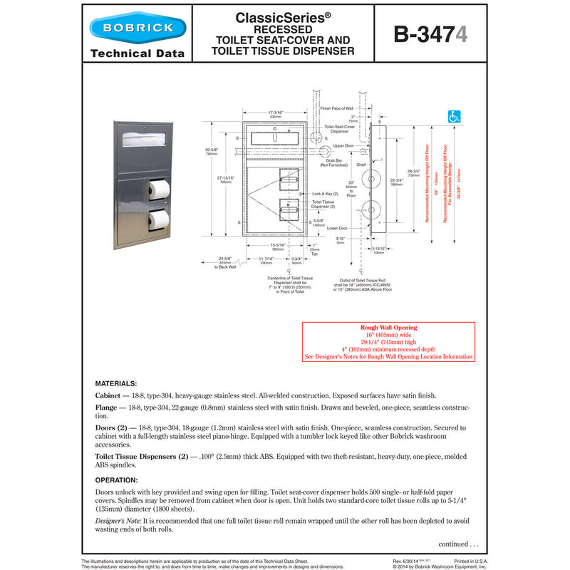 Bobrick B-254 Surface-Mount Sanitary Napkin Tampon Disposal, Stainless