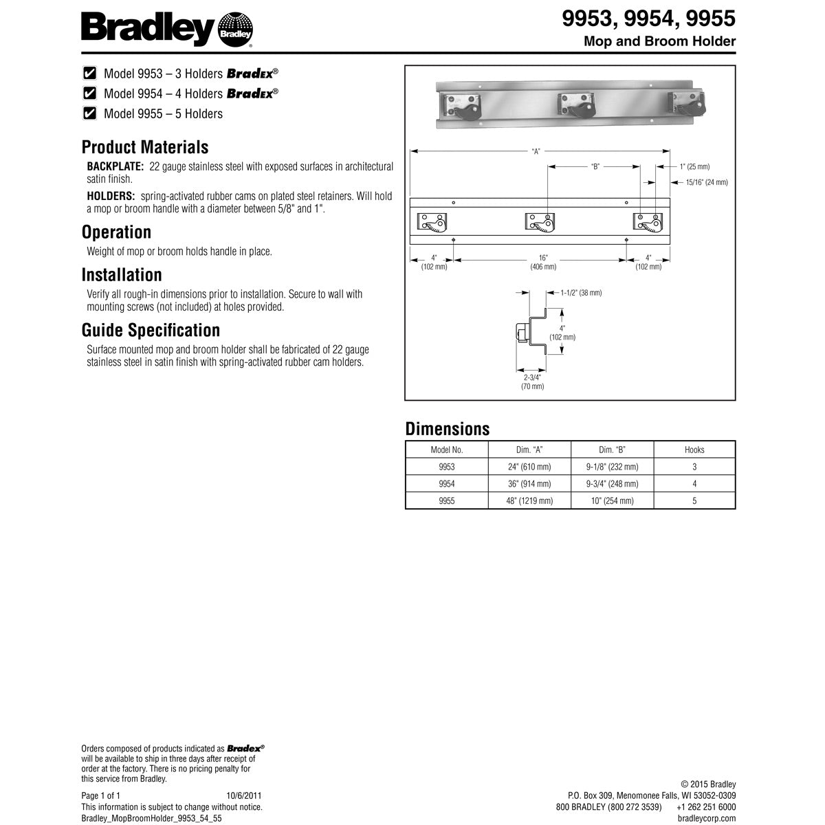 Bradley Mop & Broom Holder, 9953-00