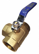 Top Brand Ball Valve, Brass, 3-Way, 2-Piece, Pipe Size 1 in, Connection Type FNPT x FNPT x FNPT - 1PZA3