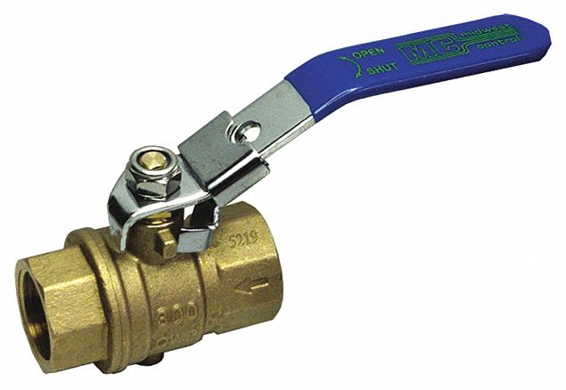 Brass FNPT x FNPT Ball Valve, Locking Lever, 1/4