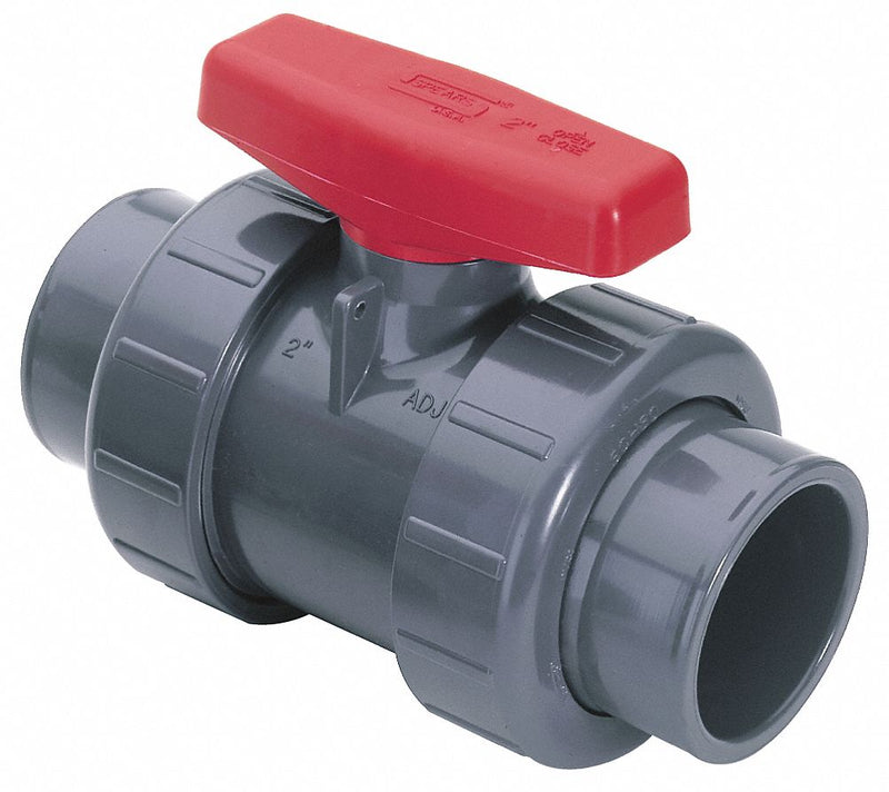 Spears Ball Valve, PVC, Inline, 3-Piece, Pipe Size 2 in, Connection Type Socket x FNPT - 3629-020