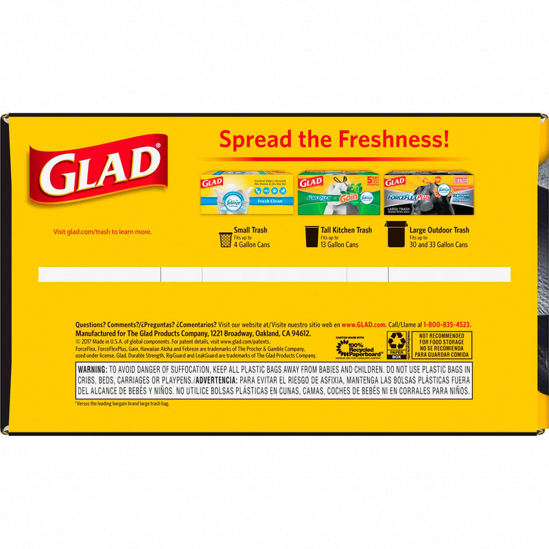 Glad Drawstring Large Trash Bags, 30 gal, 1.05 mil, 30 x 33, Black