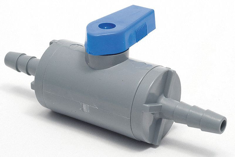 Top Brand Ball Valve, PVC, Inline, 1-Piece, Pipe Size 3/8 in, Connection Type Barb x Barb - PVC 638-6B6B-F