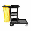 Rubbermaid Black, Janitor Cart, Overall Length 46 in, Overall Width 21 3/4 in, Overall Height 38 3/8 in - FG617388BLA