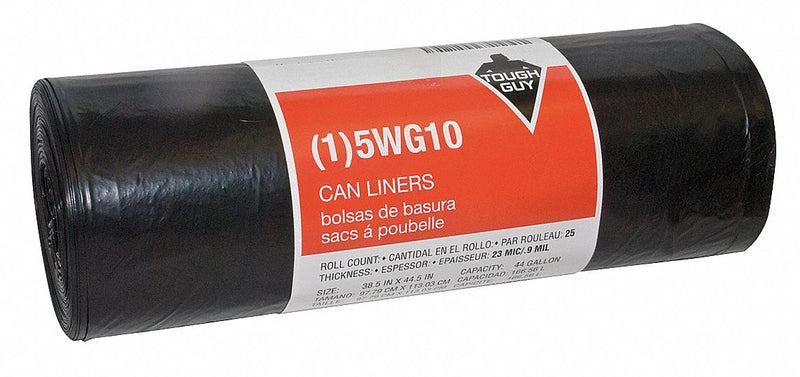  Tough Guy Trash Bag, 44 gal, LLDPE, Coreless Roll, Black, PK  100 Black 15E449-1 Each : Health & Household