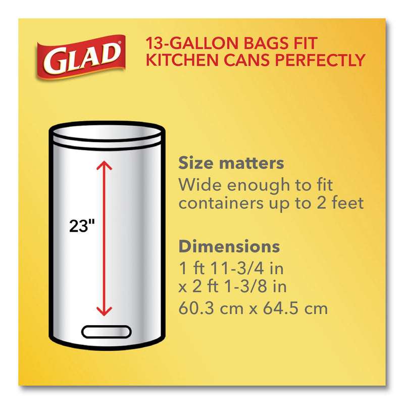 Glad 13 Gallon Tall Kitchen Drawstring Trash Bags, White - 100/Box