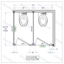 Bradley Toilet Partition, 2 In Corner Compartments, Stainless Steel, 72"W x 61 1/4"D - IC23660