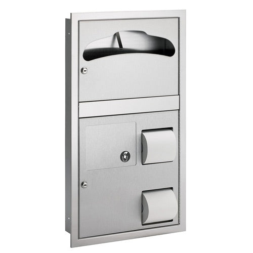 Bradley 5912-00 Commercial Toilet Paper/Seat Cover Dispenser, Recessed-Mounted, Stainless Steel