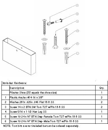 Bradley Toilet Partition Shoe & Mounting Kit, HDWP-S0451-09