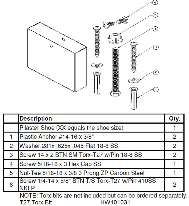 Floor Mounted Over Head Braced Pilaster Shoe and Mounting Kit - 18"  - HDWT-S0526-18