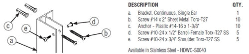 Bradley Toilet Stall F Bracket Pilaster at Wall Hardware Kit, HDWC-A0040