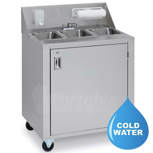 Crown Verity CVPHS-3C Portable Hand Sink, Stainless Steel, Cold Water Only, Triple Bowl