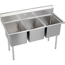 Elkay 3C18X24-0X Standard Scullery Sink, 3-Compartment 12" Deep Bowl(s), No Drainboards, 63 (L) X 29.75 (W) X 46.75 (H) Over All